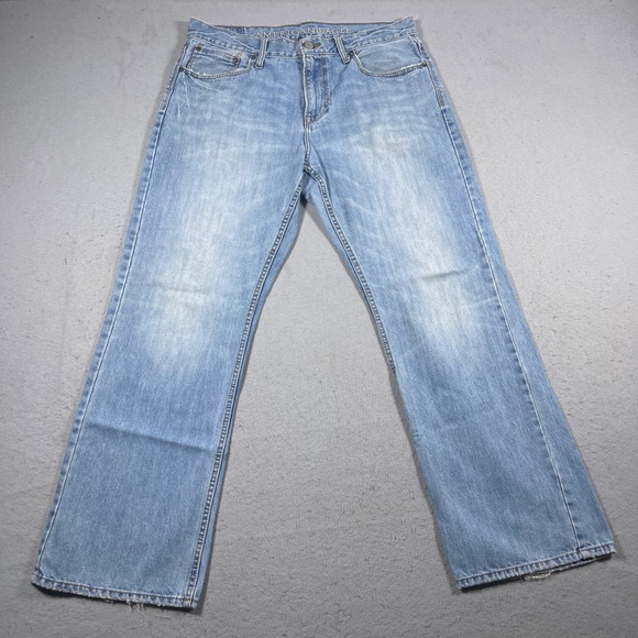 American Eagle Bootcut Jeans Mens 34x32 Light Wash Denim Casual Western - Picture 1 of 11